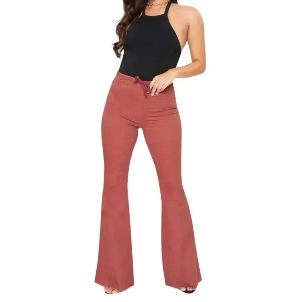 YMI Chloe Flare High Rise Flare Raw Hem Redwood Stretch Jean Pants Size Medium